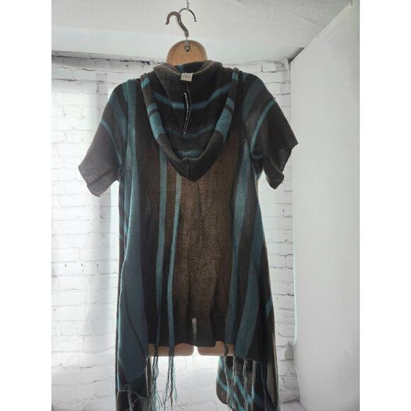 Bamboo Traders Women's Size Large Grey/Blue Striped Open Hooded Sweater - Picture 5 of 7